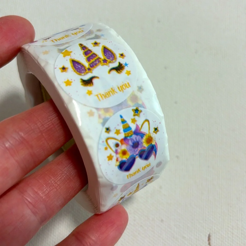 New 500pcs Round Unicorn Thank You Stickers